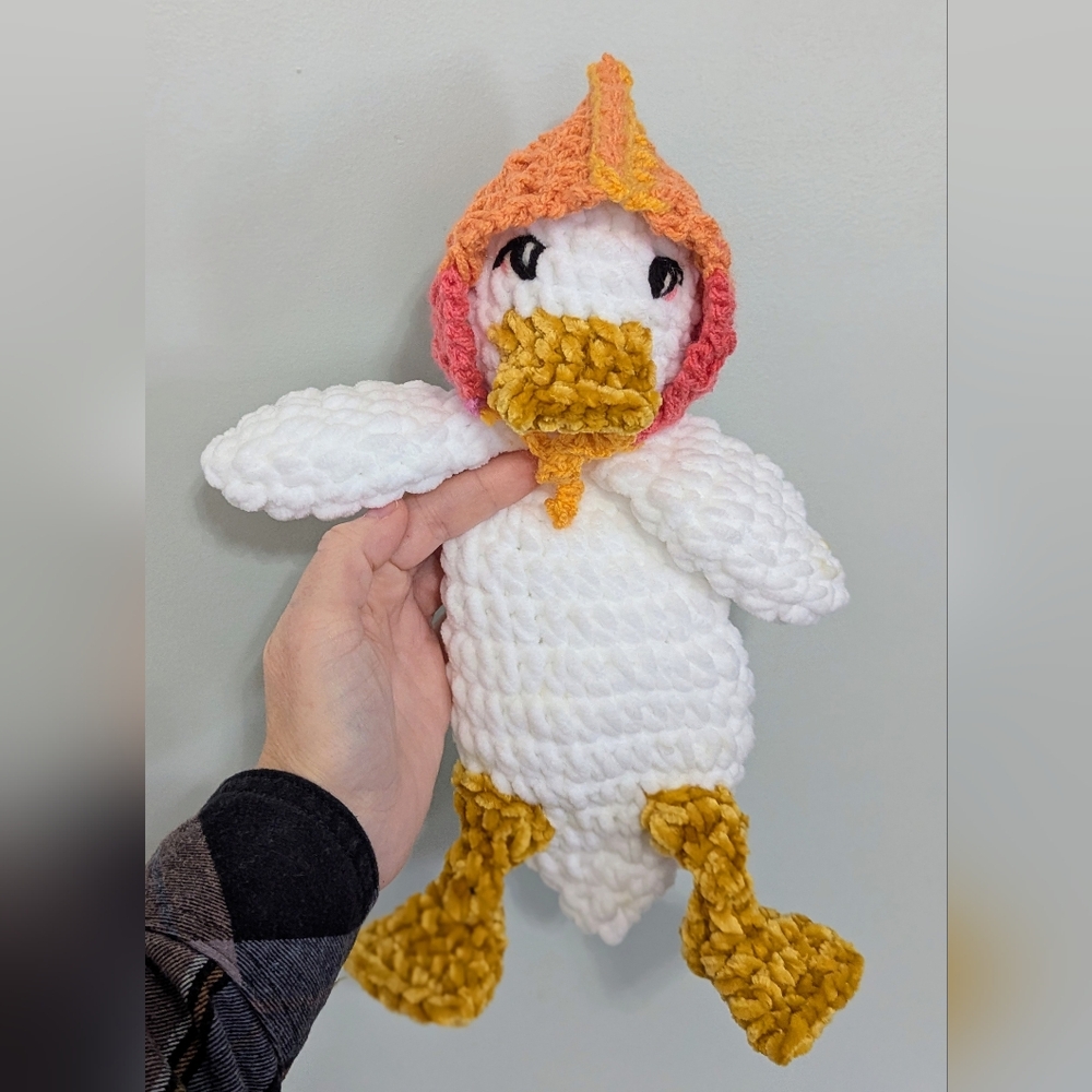 Handmade Crochet SMALL Della the Duck Snuggler Lovey Blanket perfect gift!